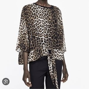 Zara Lepoard Blouse Front Tie